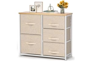 ‎PIPISHELL Pipishell Kommode Schmal Schrank mit 5 Schubladen aus Stoff, praktische Aufbewahrungskommode, Ordnungsmöbel für Schlafzimmer, Kinderzimmer, Wohnungseingang, Flur, Beige