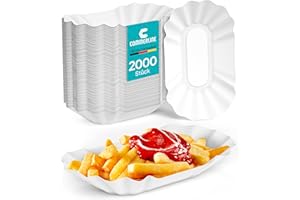 Commerline 250 Stück Pommesschalen aus Pappe (10,5 x 17,5 x 3 cm) KUOB – Rechteckige Currywurst Pommes Papierteller, Stabile & Umweltfreundliche Einwegteller für Party & Gastronomie