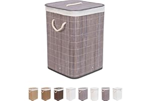 The Secret Home - Ropero de Bambú con Tapa - Cesto de Bambú para Ropa Rectangular, Redondo y Cuadrado - Cesto para organización y colada (Cuadrado - Gris)