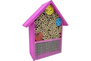 STC Stores Range of Wooden Hanging Garden Bee Bug Insect Ladybird Houses/Hotel/Shelter (Pink 26cm Large House)