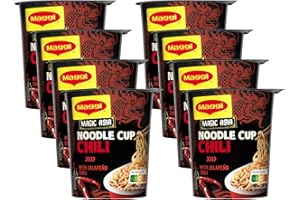 ‎MAGGI MAGGI Magic Asia Noodle Cup Chili, Instant-Nudeln mit Chili-Geschmack, leckeres Fertiggericht im praktischen Becher, mit Gemüse verfeinert, 8er Pack (8x63g)