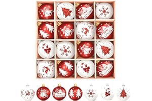 Arbolisse Weihnachtskugeln Kunststoff Christbaumschmuck,16PC Christbaumkugeln Weihnachtsbaumschmuck Deko Weihnachten, Rot Weiß Weihnachtsdeko, Weihnachtsbaum Kugeln mit Schlüsselband