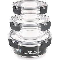 NUTRIUPS Set di 3 contenitori grandi in vetro per alimenti con coperchio, rettangolari, set per la conservazione degli alimenti, senza BPA per la preparazione dei pasti, viaggi, congelatore, forno