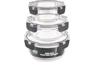 Igluu Meal Prep - Recipientes De Vidrio Para Comida Redondos Y Apilables – Apto para microondas, congelador, horno y lavavajillas, libres de BPA – Tapas herméticas de varias dimensiones - Set de 3