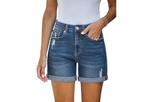 Vetinee Jeans da donna a costine a vita alta, estivi, pantaloni corti