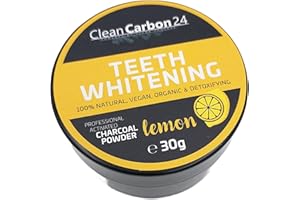 CLEAN CARBON 24 POWERED BY CLEAN PROCESS CleanCarbon24® Polvo Dental Vegano y Sin Flúor – Blanqueador con Carbón Activado y Limón | Cosmética Dental Orgánica para Dientes Radiantes y una Sonrisa Detox Natural