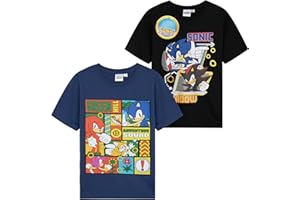 Sonic The Hedgehog Lot de 2 T-Shirts à Manches Courtes Garçon Col Rond Knuckles Shadow Tee Shirt Enfant Cadeau Gamer