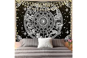 Arawat Wandteppich Sternbild Wandtuch Schwarz Weiß Wandbehang Tapisserie Tuch Gothic Wandtuch Schwarz Weiß Wanddecke Sonne Deko Tipp Wanddeko für Schlafzimmer Wohnzimmer (130x150cm)