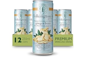 Folkington's Ginger Beer, 12 Cans, Sparkling Soft Drink, Traditionally Hot, Great Gin Mixer, 12 x 250 ml