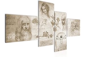Runa Art Cuadros Modernos para Sala Leonardo Da Vinci Biege 4 Piezas - Made in Germany - 700445a