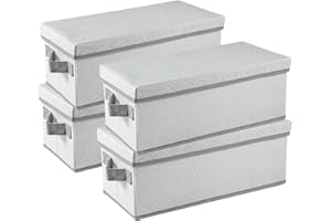 GENERIC 4-Pack Stackable CD/DVD Storage Box 36x17x14cm Foldable Disc Media Case Container Holds 20 DVDs/45 CDs Portable Handles Cover for Home Office Gery