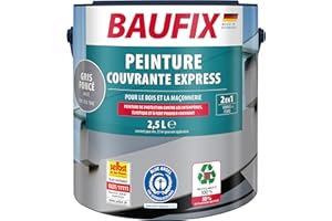 BAUFIX Peinture couvrante Express gris foncé, mate, 2.5 litres, Peinture de protection contre les intempéries, Peinture durable, pour bois, enduit, maçonnerie, meubles et palissades