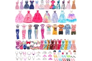 Miunana 47 Accesorios para Muñeca De 11.5 Pulgadas Y 28 - 30 Cm: 3 Vestidos Casual + 2 Ropas + 2 Trajes De Baño + 3 Vestidos De Novia +10 Mini Vestidos + 6 Coronas + 6 Collares + 15 PCS Zapatos