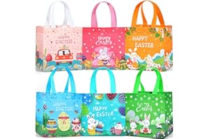 BBLIKE 6PCS Kids Easter Gift Tote, Non-Woven Reusable Bunny Egg Hunt Treat Bag, Waterproof Goodie Bag for Holiday Party Supplies