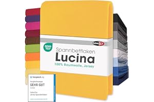CelinaTex Lucina Jersey Topper Fitted Sheet, 180 x 200 cm - 200 x 200 cm, Corn Yellow, 100% Combed Cotton, Mattress Height Up to 12 cm, Bed Linen, Elasticated, Stretch, Oeko-Tex