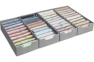 SONGMICS Juego de 4 Organizadores para Cajones de Ropa Interior, para Cómodas PAX de IKEA, Con Divisores, Plegables, Armario, 50 x 22 x 10 cm, para Calcetines, Gris Paloma RUS015G01
