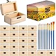 24 Pack Unfinished Wood Treasure Chest with 10 Paintbrushes, Small Treasure Box Wooden Craft Boxes with Locking Clasp Wooden Storage Box for DIY Project Party Favor Jewelry Box, 3.5 x 2.2 x 1.8 Inch