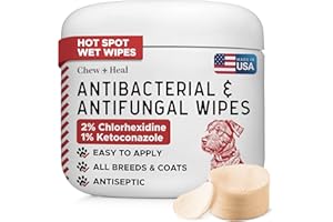 Chew + Heal Labs Dog Paw Wipes Antibacterial 50 Count - Antifungal Wipes for Dogs with 2% Chlorhexidine and 1% Ketoconazole - Good for All Breeds