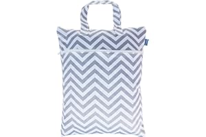 Teamoy Sac à couche, Organisateur des couches humides et vêtements sales, Réutilisable et lavable, Sac fourre-tout, Gris chevron