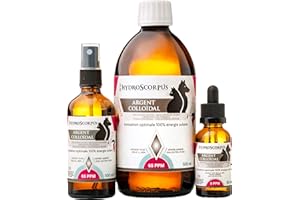 HYDROSCORPUS Argento Colloidale animali 65PPM e 5PPM Bottiglia di VETRO ●Ionizzazione 100% solare●Oligoelemento organico disponibile 100%●Confezione100% compostabili..