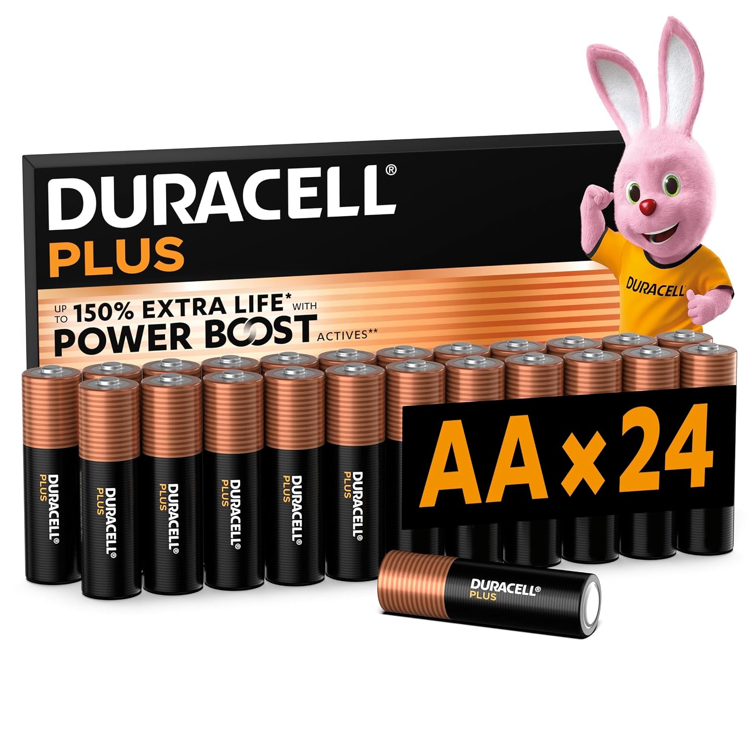 Duracell Plus AA Mignon alkaline-batterijen, 1,5 V LR6 MN1500, 24 stuks | Gaat tot 150% langer mee – Active Power Boost – gamecontrollers, camera's – 100% recyclebaar