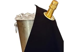 BOTTLECLOTHS - Classic Collection, Flaschentuch mit Metallring für Eiskübel, Baumwolle, 42 cm, Eckloch (Schwarz mit Goldenem Metallring, 1 Stück)