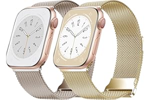 DOBSTFY 2Pack Bracelet Compatibles Avec Apple Watch Bracelet 38mm 40mm 41mm pour Femme Homme, bracelet en maille en acier inoxydable avec aimant pour iWatch Series 7 6 5 SE 4 3 Champagne doré+lumière étoilée