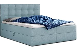Boxspringbett Best mit 2 Bettkästen, Doppelbett mit Bonell-Matratze und Topper, Polsterbett, Bett, Bettgestell, Stilvoll, Schlafzimmer (Blau (Vidar 83), 180 x 200 cm)