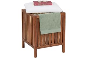 Relaxdays tvättkorg med sittplats och förvaring, brun