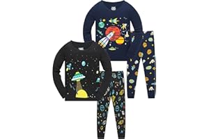LOLPIP Jungen Pyjama Langarm 4-teilig Kleine Kinder Nachtwäsche Schlafanzug Set 2-14 Jahre