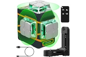 CIGMAN Kreuzlinienlaser 3 x 360 Grad grün Selbstnivellierend Laser Wasserwaage, 2 x abnehmbare wiederaufladbare Batterien, Helligkeit einstellbar, Baulaser CM-801