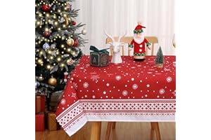 HAPTEROUSE Duży świąteczny obrus wodoodporny, z płatkiem śniegu i dekoracja bożonarodzeniowa, 137 x 264 cm