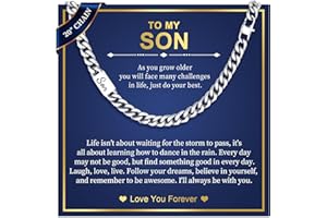 FLHEART Gifts for Son Grandson Brother Nephew Boyfriend - 6mm Solid Stainless Steel Cuban Chain Necklace Engraved Love You Forever for Men Boys, Men's Jewellery Gifts for Birthday Christmas Valentines Day