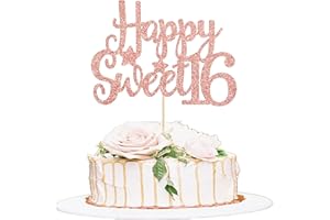 Gyufise 1Pc Happy Sweet 16 Cake Topper Rose Gold Glitter Sweet 16 Birthday Decorations Happy 16th Birthday Decorations for Girls Boys