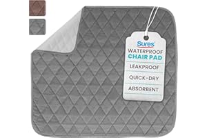 Sures Chair Incontinence Pad - Absorbent Seat Cover - Waterproof Protector for Recliners, Men, Women and Pets - Reusable and Leakproof Lining for Spills, Urine and Fluids (Grey)