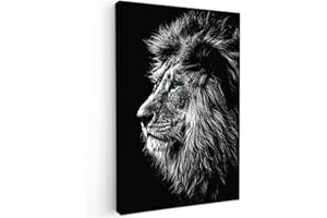 MuchoWow© Quadri Moderni Camera Da Letto 60x90 cm Foto Quadro Con Cornice Decorazioni Parete Soggiorno Stampa Su Tela Moderna Casa Salotto PosterLeone - Nero - Animali - Bianco