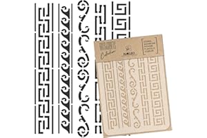 NAKLEO Pochoir pour Peinture Artisanat A5 15x21cm, Modèle en Plastique, Réutilisable, Ornements Grecques Géométrique, DIY Bricolage Scrapbooking Décoration a Peindre, Mur Sol Bois Tissu Meuble