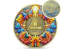IELCJJ Delicate Sunflower 6 Month Sobriety Coin - One Day at A Time 180 Day AA Sobriety Chip - Recovery Butterfly NA AA Chips and Medallions - 1-40 Years Living Clean Alcoholics Anonymous Gifts for Men Women