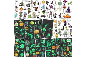 FLYFTREY Tatuaże na Halloween dla dzieci, obejmują 10 arkuszy tatuaży świecących w ciemności i 10 arkuszy tatuaży halloweenowych, na przyjęcie urodzinowe dla dzieci, akcesoria do dekoracji, na imprezę cosplay
