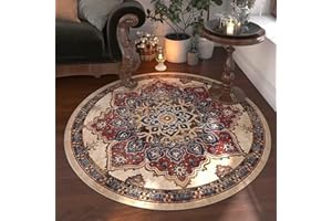 ‎TOSPASS Tospass Vintage Boho Rund Teppich Waschbarer Wohnzimmer Orientalischer Stil Sofa Teppich Kurzflor Couchtischmatte, Bunter Muster Rutschfester Carpet für Schlafzimmer. 140 cm