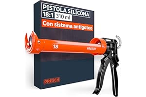 Presch Pistola Silicona 18:1 Relación de empuje & antigoteo – Para cartuchos de hasta 310 ml (viscosidad media, adhesivo de montaje) – Cartuchera pistola giratorio 360° incl. aguja de perforación