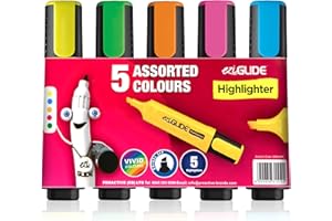 Eziglide Highlighter Pens Pack of 5, Assorted Colours – Vibrant Neon Chisel Tip Highlighter Markers for Bold & Fine Marking – Ideal for Books, Notes, School, Home, Office & Study Supplies
