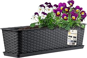 ‎KADAX KADAX Blumenkasten 60 cm Anthrazit mit Untersetzer, Rattan-Optik – Pflanzkübel für Balkon oder Terrasse, robuster Balkonkasten