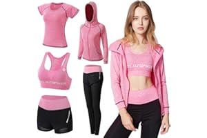 ODWTMRK Survêtement Femme Ensembles Sportswear 5 Pièce Costumes de Sport Gym Yoga Athletisme Fitness Jogging Survêtement Tenue de Sport