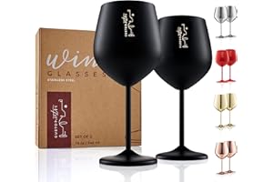 GUSTO NOSTRO Copas de vino de acero inoxidable – Copas irrompibles de 18 onzas para fiestas al aire libre en la piscina, aniversarios y brindis de bodas - Elegante vajilla negra para champán y cócteles,juego de 2