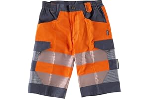 TEAMWORK WorkTeam Pantalón Corto o Bermuda de Alta Visibilidad EN 20471, Multibolsillos, Combinado con Cintas Reflectantes Discontinuas y Cintas Decorativas, Trabajo. Unisex Naranja A.V.+Gris Oscuro L