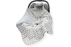 OLO BABY CAR SEAT Baby Insert/Blanket/Cover/Cosy Toes/Foot muff Cotton & Waffle-Effect Mink Plush 80 x 80cm Dual Layer with Hood (Triangles/Grey)