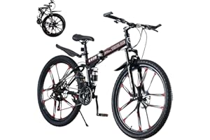 LSLIFE Folding Mountain Bike, 27.5 Inch Folding Bike for Adult 21-Speed Folding Bicycle for Men Women Dual Disc Brakes 3/10 Blade Wheels Bike with Shock Absorber