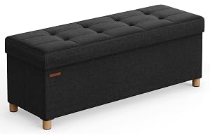 Songmics Sittpall med förvaringsutrymme, vikbar sittbänk med ben, 38 x 110 x 40 cm fotbänk, förvaringslåda, kan belastas upp