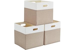 Mangata Cubes de Rangement, paniers et boîtes de rangement Pliables Lot de 3, pour Jouets, Vêtements, Chambre d'enfant, kaki clair blanc, 30 x 30 x 30 cm